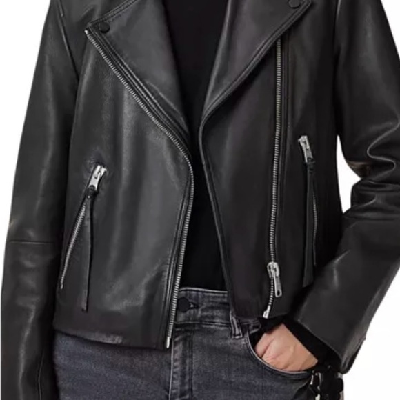 ALLSAINTS DOLBY BIKER SHEEP LEATHER JACKET BLACK SIZE 6 - Picture 2 of 12